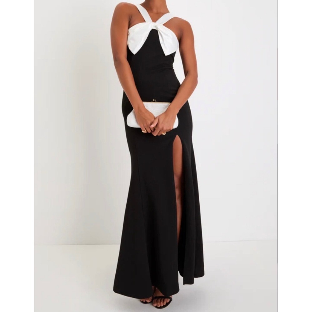 Lulus Luxurious Outlook Black and White Bow Mermaid Maxi Dress Size M Formal